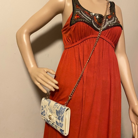 Gucci canvas ribbon Marmont wallet on chain - Picture 2 of 16